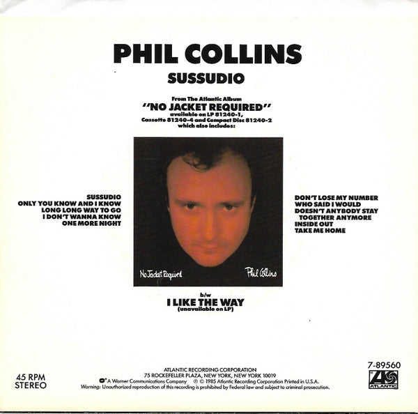Phil Collins : Sussudio (7", Single)