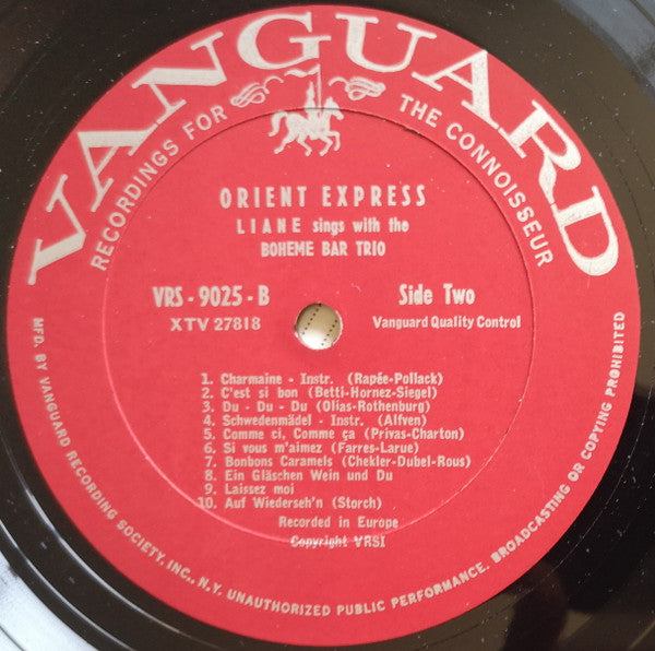 Liane* With The Boheme Bar Trio : Orient Express (LP, Album, Mono)