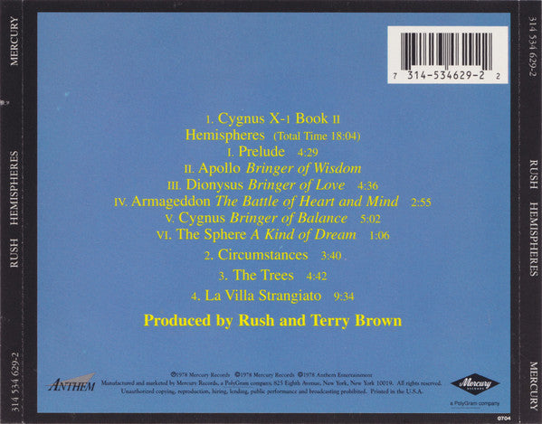 Rush : Hemispheres (CD, Album, RE, RM)