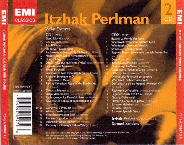 Itzhak Perlman, Sergei Vasilyevich Rachmaninoff • George Gershwin, Pablo de Sarasate • Henryk Wieniawski, Various : Violin Encores (2xCD, Album, Comp, RM)