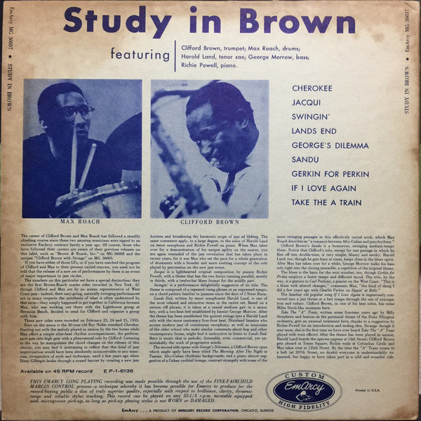 Clifford Brown And Max Roach : Study In Brown (LP, Album, Mono)