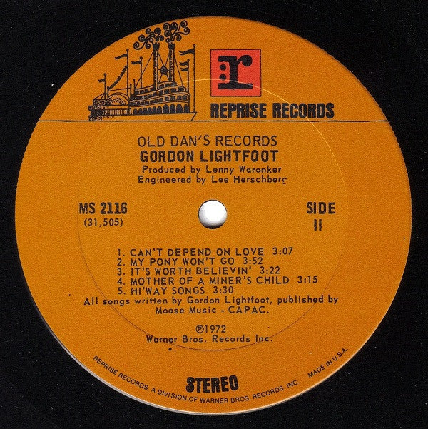 Gordon Lightfoot : Old Dan's Records (LP, Album, Ter)