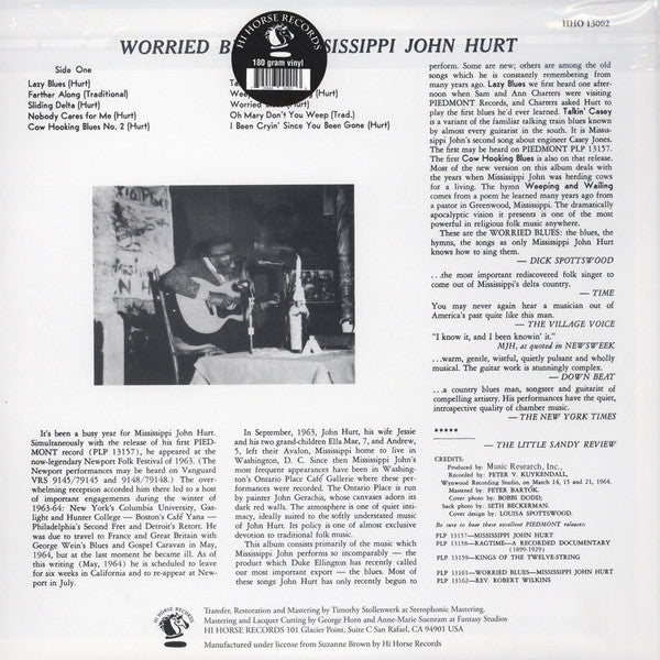 Mississippi John Hurt : Worried Blues (LP, Album, RE)