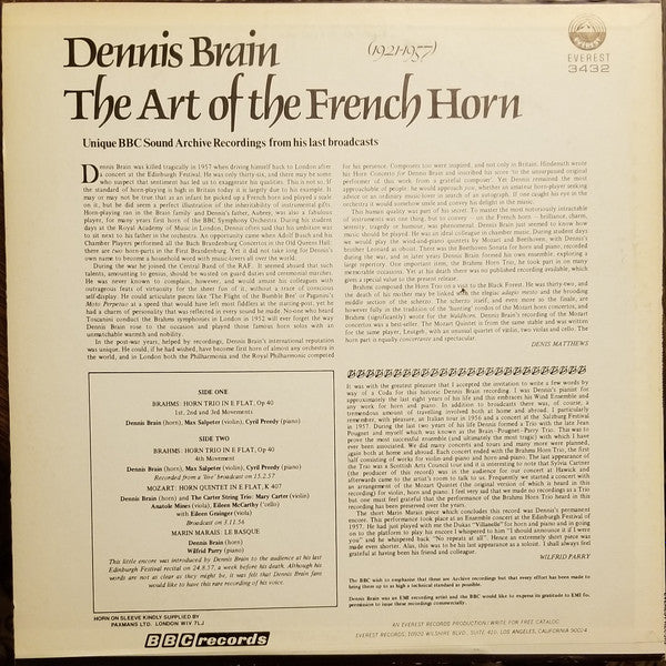 Dennis Brain, Wolfgang Amadeus Mozart, Johannes Brahms, Marin Marais : The Art Of The French Horn (LP, Album)