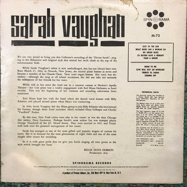 Sarah Vaughan : Sweet, Sultry And Swinging (LP, Album, Mono)