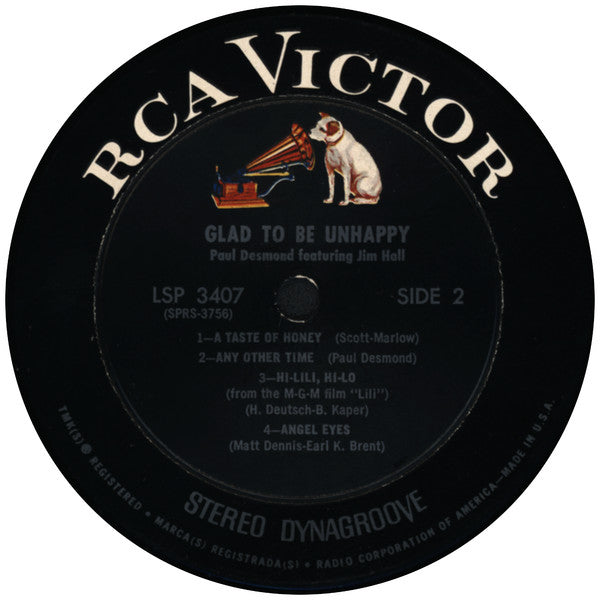 Paul Desmond : Glad To Be Unhappy (LP, Album, Ind)