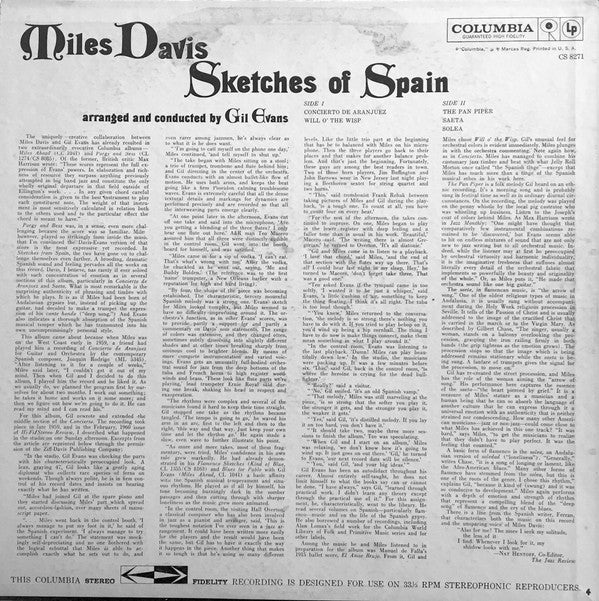 Miles Davis : Sketches Of Spain (LP, Album, RP, 4 C)