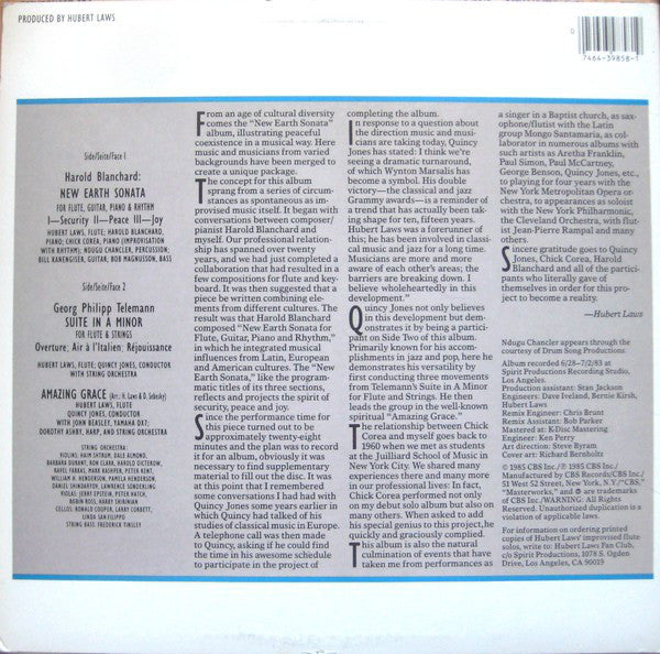 Hubert Laws, Quincy Jones, Chick Corea : Blanchard: New Earth Sonata / Telemann: Suite In A Minor (Overture/Air A L'Italien/Rejouissance) (LP, Album)