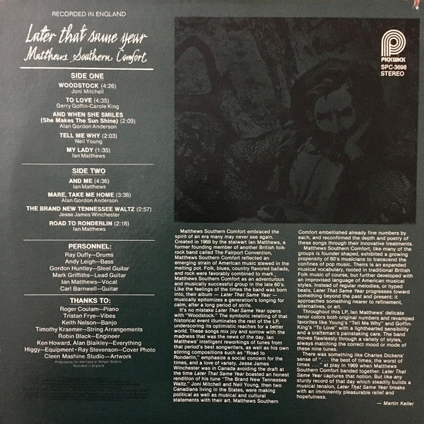 Matthews Southern Comfort* : Later That Same Year (LP, Album, RE)