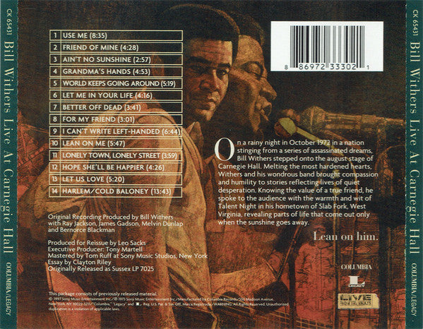 Bill Withers : Bill Withers Live At Carnegie Hall (CD, Album, RE)