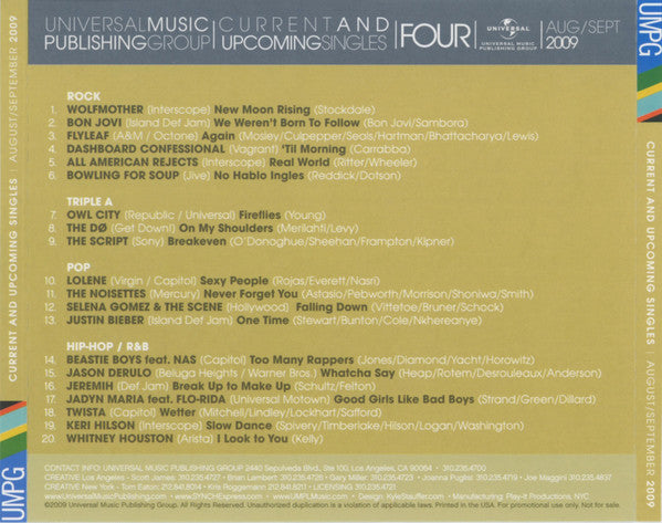 Various : Current And Upcoming Singles Four - August + September 2009 (CD, Comp, Promo)