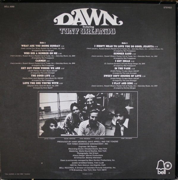 Dawn (5) Featuring Tony Orlando : Dawn Featuring Tony Orlando (LP, Album)