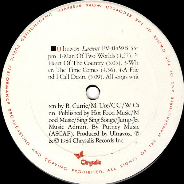 Ultravox : Lament (LP, Album, Car)