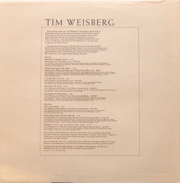Tim Weisberg : Tim Weisberg (LP, Album, Ter)