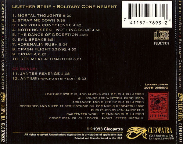 Leæther Strip : Solitary Confinement (CD, Album, Mar)