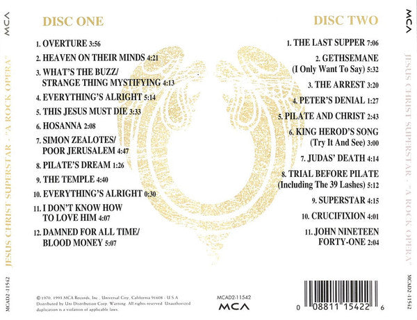 Andrew Lloyd Webber And Tim Rice : Jesus Christ Superstar - "A Rock Opera" (2xCD, Album, RE, RM, DAD)