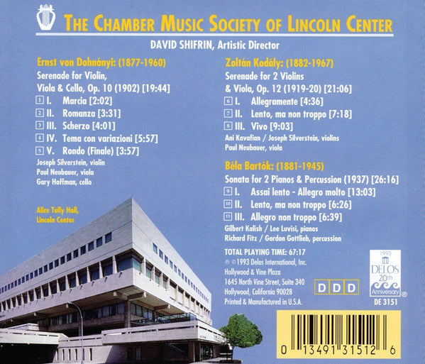 The Chamber Music Society Of Lincoln Center, Ernst von Dohnányi, Zoltán Kodály, Béla Bartók : Sonata For 2 Pianos & Percussion / Serenade For 2 Violins & Viola / Serenade For String Trio (CD)