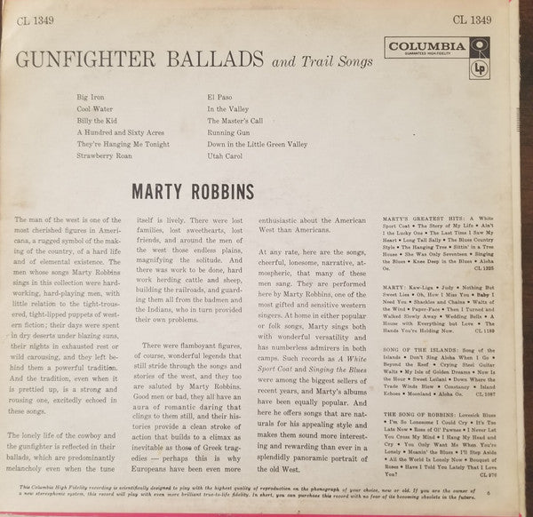 Marty Robbins : Gunfighter Ballads And Trail Songs (LP, Album, Mono, Hol)