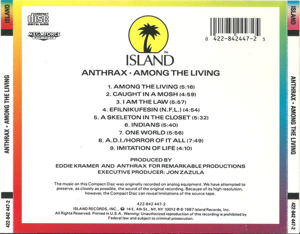 Anthrax : Among The Living (CD, Album, RE, RP)