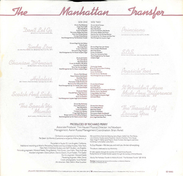 The Manhattan Transfer : Coming Out (LP, Album, MO )