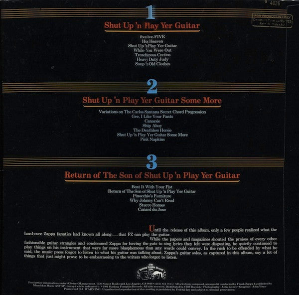 Frank Zappa : Shut Up 'N Play Yer Guitar (3xLP, Album, Comp, Ter + Box)