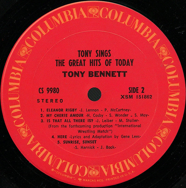 Tony Bennett : Tony Sings The Great Hits Of Today (LP, Album, RE)
