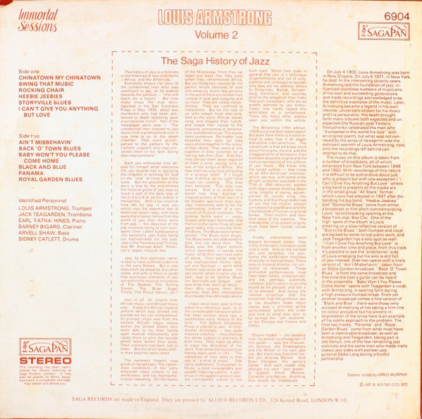 Louis Armstrong : Immortal Sessions Volume 2 (LP, Comp)