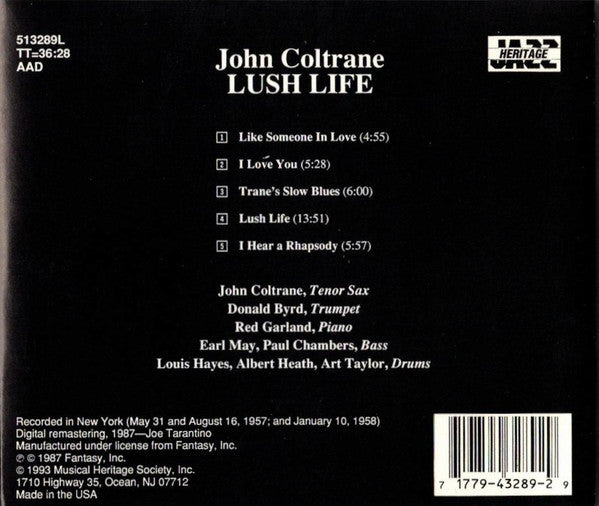 John Coltrane : Lush Life (CD, Album, Club, RE, RM)