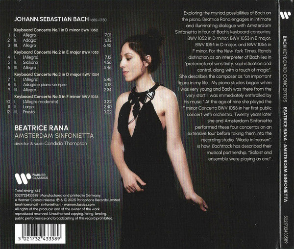Johann Sebastian Bach, Beatrice Rana, Amsterdam Sinfonietta : Bach Keyboard Concertos BWV 1052, 1053, 1054 & 1056 (CD, Album)