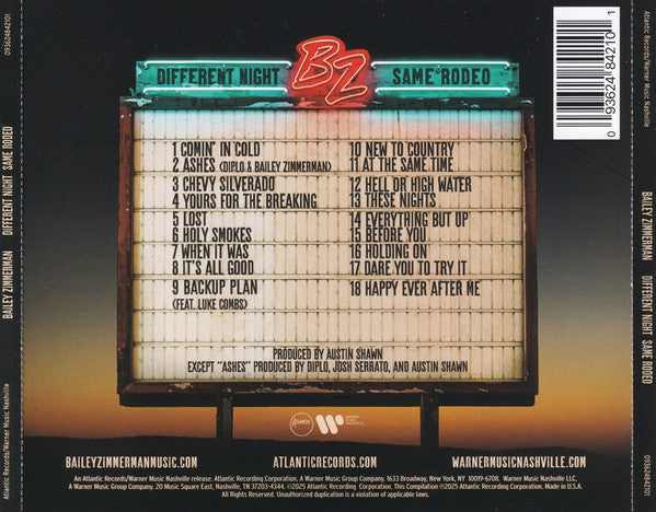 BZ* : Different Night Same Rodeo (CD, Album)