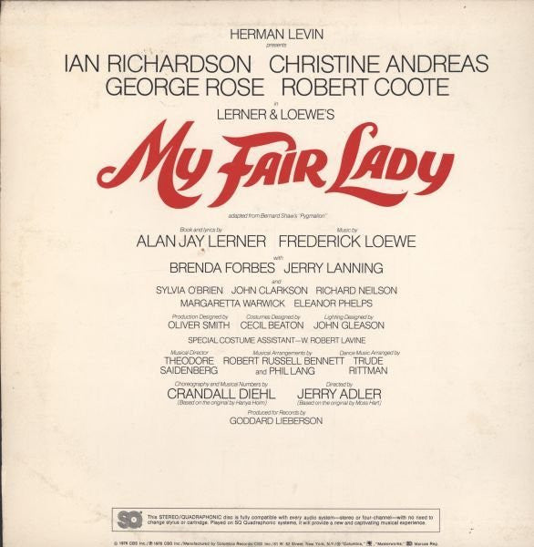 Lerner And Loewe* : My Fair Lady: Original Cast - 20th Anniversary Production (LP, Album, Quad)