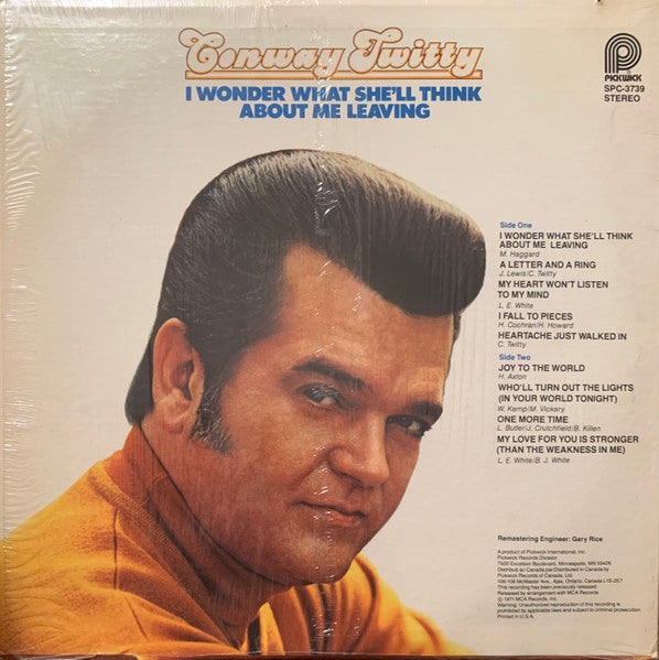 Conway Twitty : I Wonder What She'll Think About Me Leaving (LP, Album, RE)