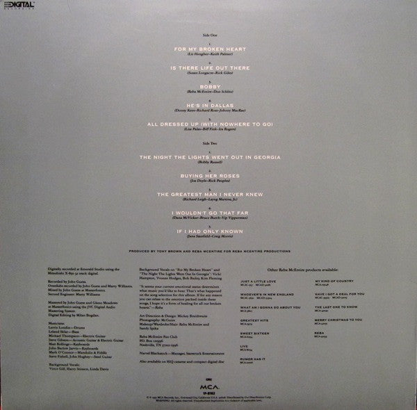 Reba McEntire : For My Broken Heart (LP, Album, Club)