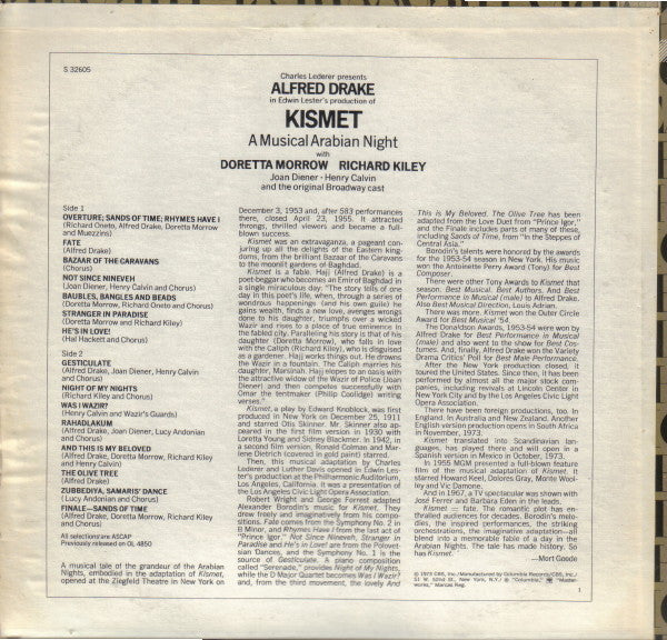 Alfred Drake & The Kismet Original Broadway Cast : Kismet (LP, Mono, RE)