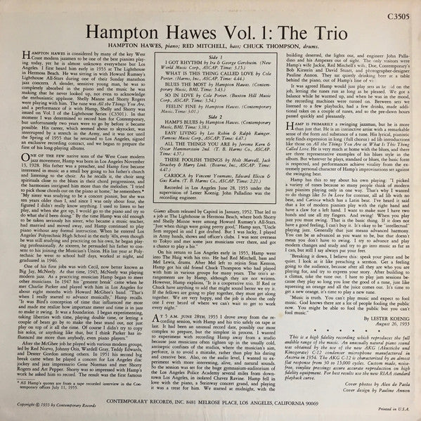 Hampton Hawes Trio : Hampton Hawes Trio, Vol. 1 (LP, Album, Mono, RE)