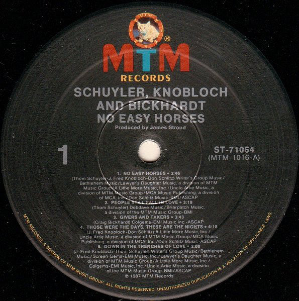 Schuyler, Knobloch And Bickhardt : No Easy Horses (LP, Album)