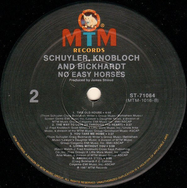 Schuyler, Knobloch And Bickhardt : No Easy Horses (LP, Album)
