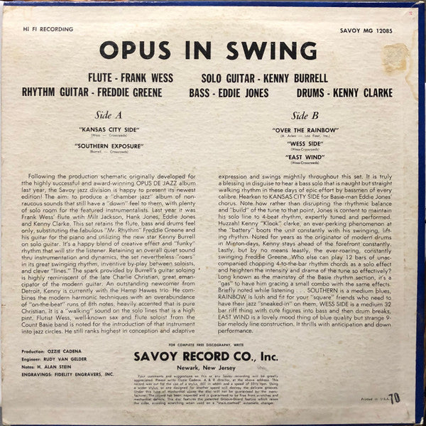 Frank Wess, Kenny Burrell, Freddie Green, Eddie Jones, Kenny Clarke : Opus In Swing (LP, Mono)