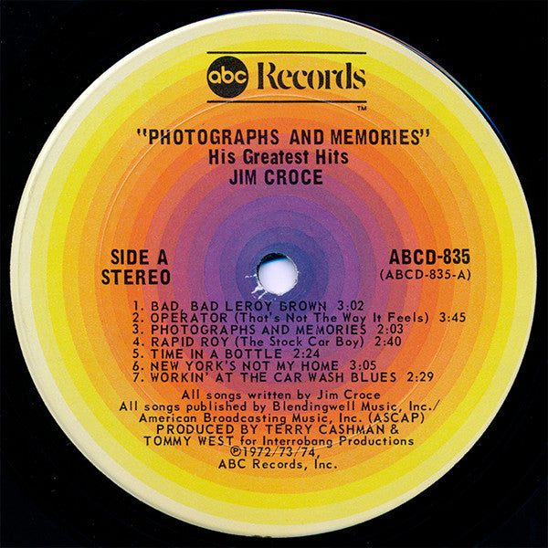 Jim Croce : Photographs & Memories (His Greatest Hits) (LP, Comp, Club, CRC)