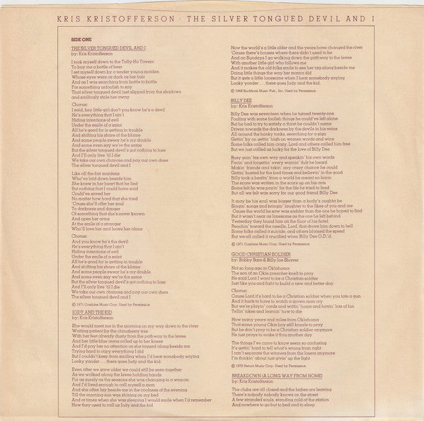 Kris Kristofferson : The Silver Tongued Devil And I (LP, Album, Pit)