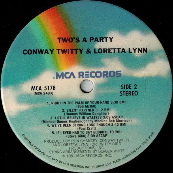 Conway Twitty & Loretta Lynn : Two's A Party (LP, Album, Club, CRC)