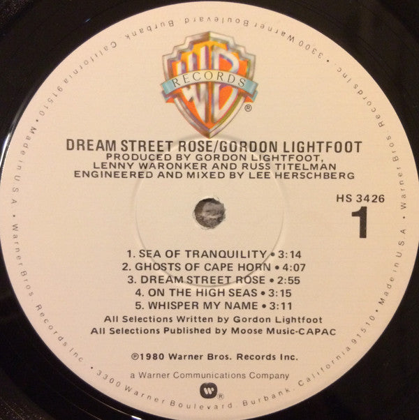 Gordon Lightfoot : Dream Street Rose (LP, Album, Win)