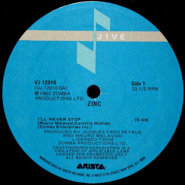 Zinc (2) : I'll Never Stop / Amazon (12", Promo)