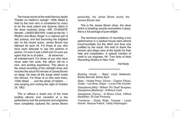 James Brown : Live At The Apollo (Cass, Album, RE, Cle)