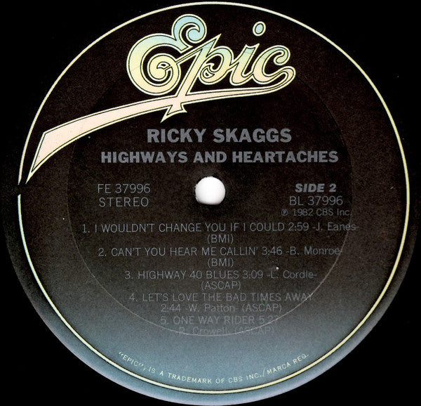 Ricky Skaggs : Highways & Heartaches (LP, Album, Ter)