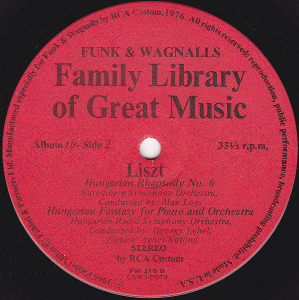 Liszt* : Piano Concerto No. 2 In A Major / Hungarian Rhapsody No. 6 / Hungarian Fantasy For Piano And Orchestra (LP, Album)