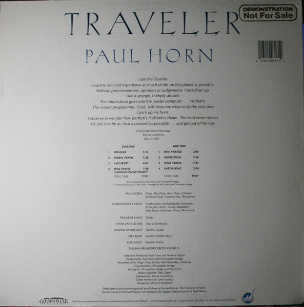 Paul Horn With Christopher Hedge : Traveler (LP, Album)