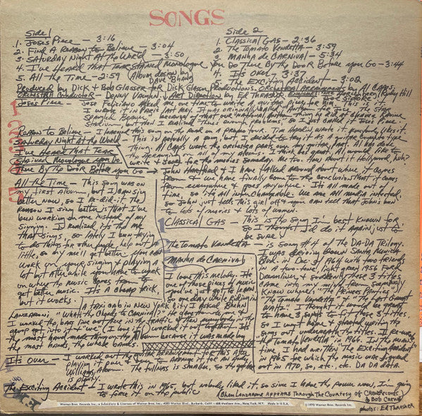 Mason Williams : Hand Made (LP, Album, Pit)