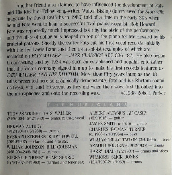 Fats Waller And His Rhythm* : 1934 To 1936 (CD, Comp, RM)