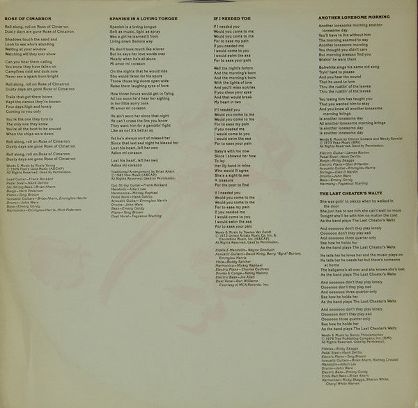 Emmylou Harris : Cimarron (LP, Album, Los)